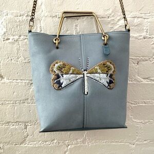 Elle Jae Gypset Vegan Leather Crossbody Purse Dragonfly Embroidered Light Blue